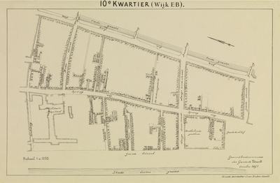 214231 Plattegrond van het 10e Kwartier (wijk E-B) te Utrecht, het terrein tussen de Oudegracht / Geertestraat / ...